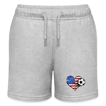 USA Heart Flag Soccer with Heart Used - Kids Organic Sweat Shorts by Stanley/Stella - heather grey - Front