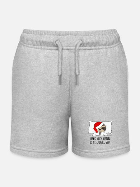 Weck mich wenn es Geschenke gibt Faultier im Bett - Kinder Organic Joggingshorts Mini Bolter von Stanley/Stella - Grau meliert