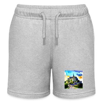 Mont Saint Michel, France - Watercolor - Kids Organic Sweat Shorts by Stanley/Stella - heather grey - Front