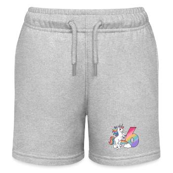 6th Birthday Cute Rainbow Unicorn - Kids Organic Sweat Shorts by Stanley/Stella - heather grey - Front