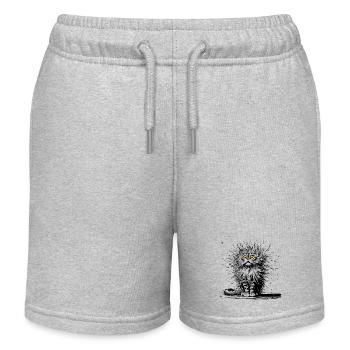 funny cat - Kids Organic Sweat Shorts by Stanley/Stella - heather grey - Front