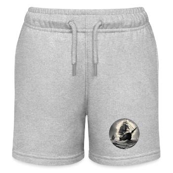 Bateau pirate / Bateau / Mer / Océan / Vagues - Short de jogging enfant bio Stanley/Stella - gris chiné - Devant