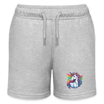 Unicorn / Horse / Girl / Mythical Creature / Fairy Tale - Kids Organic Sweat Shorts by Stanley/Stella - heather grey - Front