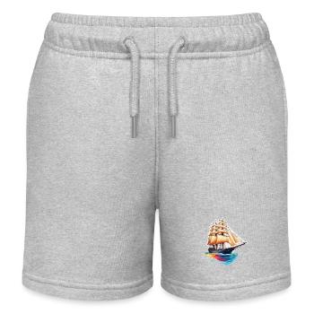 Pirate Ship / Boat / Sea / Ocean / Waves - Kids Organic Sweat Shorts by Stanley/Stella - heather grey - Front