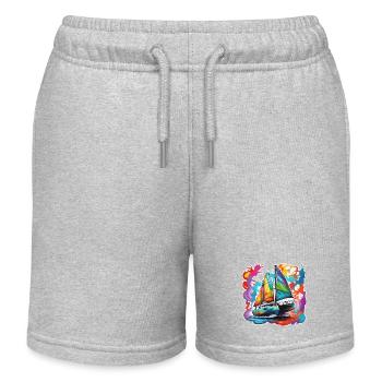 Pirate Ship / Boat / Sea / Ocean / Waves - Kids Organic Sweat Shorts by Stanley/Stella - heather grey - Front