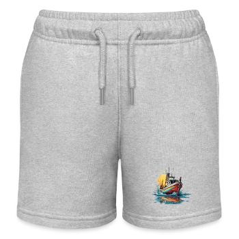 Pirate Ship / Boat / Sea / Ocean / Waves - Kids Organic Sweat Shorts by Stanley/Stella - heather grey - Front