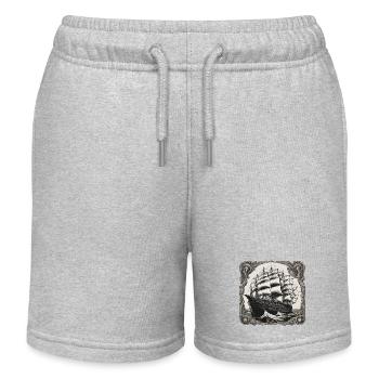 Pirate Ship / Boat / Sea / Ocean / Waves - Kids Organic Sweat Shorts by Stanley/Stella - heather grey - Front