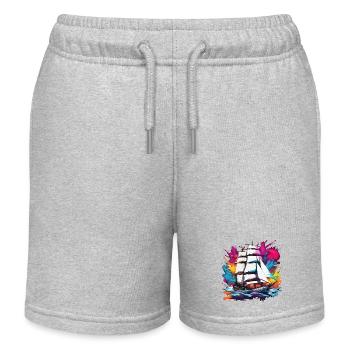 Pirate Ship / Boat / Sea / Ocean / Waves - Kids Organic Sweat Shorts by Stanley/Stella - heather grey - Front