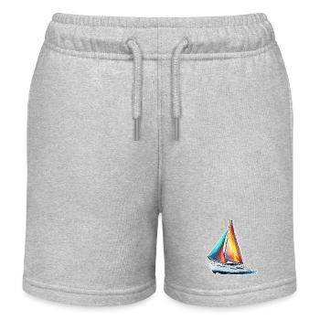 Pirate Ship / Boat / Sea / Ocean / Waves - Kids Organic Sweat Shorts by Stanley/Stella - heather grey - Front
