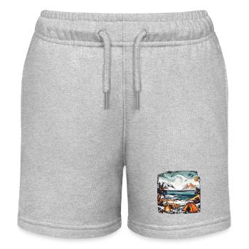 Forêt / Sauvage / Tente / Sauvage / Arbres / Vie - Short de jogging enfant bio Stanley/Stella - gris chiné - Devant