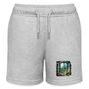 Fenster im Wald / Bäume / Ausblick / Wildnis - Kinder Organic Joggingshorts Mini Bolter von Stanley/Stella - Grau meliert - Vorne