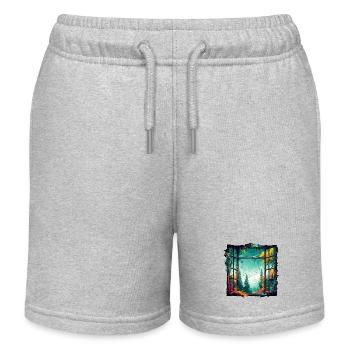 Fenster im Wald / Bäume / Ausblick / Wildnis - Kinder Organic Joggingshorts Mini Bolter von Stanley/Stella - Grau meliert - Vorne