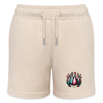 Bowling / Skittles / Bowling Alley / Pin / Strike - Kids Organic Sweat Shorts by Stanley/Stella - soft Ecru - Front
