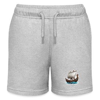 Pirate Ship / Boat / Sea / Ocean / Waves - Kids Organic Sweat Shorts by Stanley/Stella - heather grey - Front