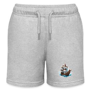Pirate Ship / Boat / Sea / Ocean / Waves - Kids Organic Sweat Shorts by Stanley/Stella - heather grey - Front