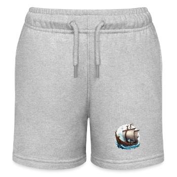Pirate Ship / Boat / Sea / Ocean / Waves - Kids Organic Sweat Shorts by Stanley/Stella - heather grey - Front