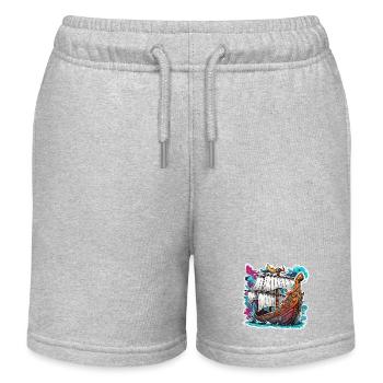 Pirate Ship / Boat / Sea / Ocean / Waves - Kids Organic Sweat Shorts by Stanley/Stella - heather grey - Front
