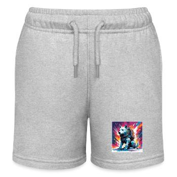 Astronaut / Weltall / Weltraum / Raumschiff / Hund - Kinder Organic Joggingshorts Mini Bolter von Stanley/Stella - Grau meliert - Vorne