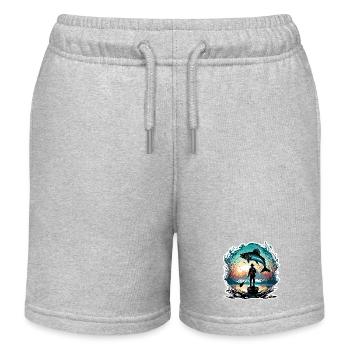 Angler Siluette / Fishing / Fish / Lake / Sport - Kids Organic Sweat Shorts by Stanley/Stella - heather grey - Front
