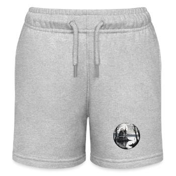 Lakeside House / Cabin / Lake / Mountains / Nature /Forest - Kids Organic Sweat Shorts by Stanley/Stella - heather grey - Front