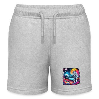 Wolf / Rudel / Wald / Wild / Tierwelt / heulen - Kinder Organic Joggingshorts Mini Bolter von Stanley/Stella - Grau meliert - Vorne