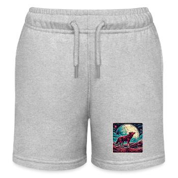 Wolf / Rudel / Wald / Wild / Tierwelt / heulen - Kinder Organic Joggingshorts Mini Bolter von Stanley/Stella - Grau meliert - Vorne