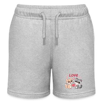 Amour félin en duo cœur - Short de jogging enfant bio Stanley/Stella - gris chiné - Devant