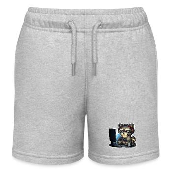 Gaming Raccoon – Gamer Raccoon with Controller - Kids Organic Sweat Shorts by Stanley/Stella - heather grey - Front