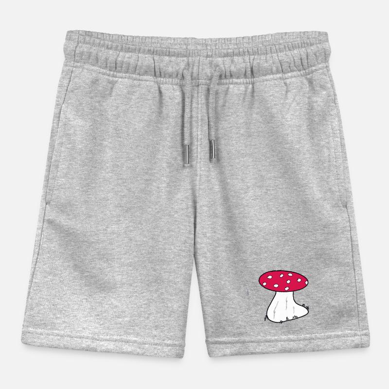 Red Toadstool Cartoon Pattern Kids Organic Sweat Shorts by Stanley/Stella
