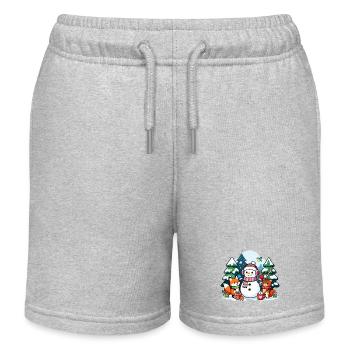 Cozy Snowman with Winter Friends - Kids Organic Sweat Shorts by Stanley/Stella - heather grey - Front