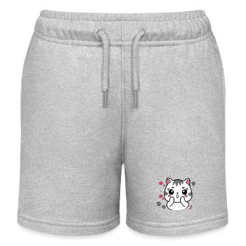 Surprised Cute Cat - Kids Organic Sweat Shorts by Stanley/Stella - heather grey - Front