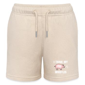 I think my pig whistles - Kids Organic Sweat Shorts by Stanley/Stella - soft Ecru - Front