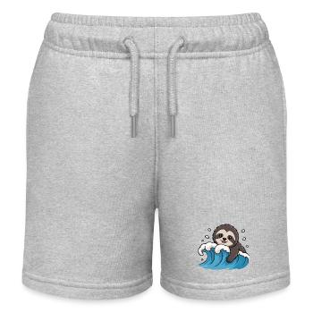 Faultier Surfen auf Ocean Wave - Kinder Organic Joggingshorts Mini Bolter von Stanley/Stella - Grau meliert - Vorne