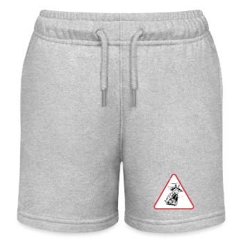 Speedway Motorcycle Racer Warning Sign Design - Kids Organic Sweat Shorts by Stanley/Stella - heather grey - Front