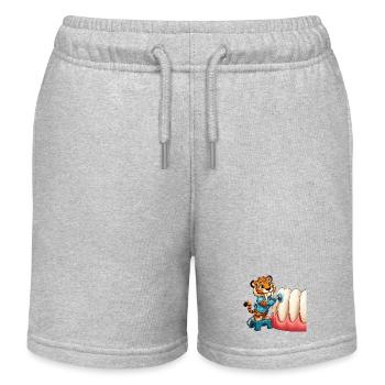 Tiger Brushing Teeth Cartoon - Kids Organic Sweat Shorts by Stanley/Stella - heather grey - Front