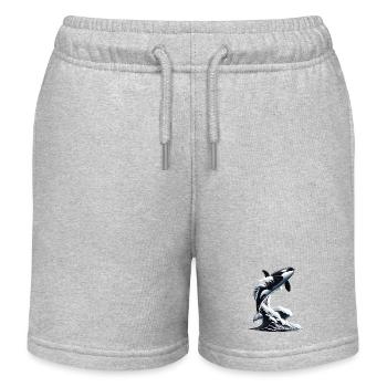 Ein Orca, der in einen Wellenozean springt - Kinder Organic Joggingshorts Mini Bolter von Stanley/Stella - Grau meliert - Vorne