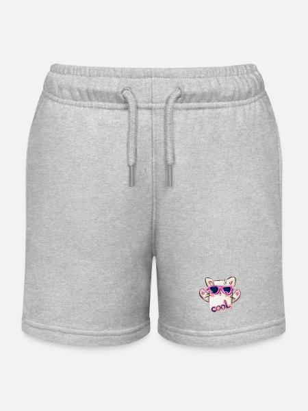 Katze mit Sonnenbrille und cooler Nachricht - Kinder Organic Joggingshorts Mini Bolter von Stanley/Stella - Grau meliert