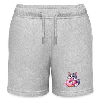 Süße Katze mit Donut Nachtisch Naschen Leckereien - Kinder Organic Joggingshorts Mini Bolter von Stanley/Stella - Grau meliert - Vorne