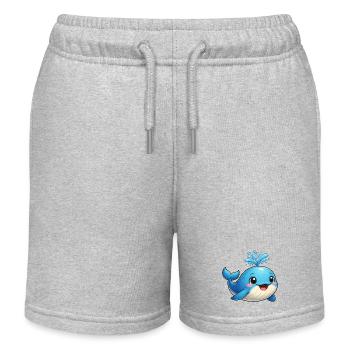 Little Blue Whale with Water Sparks - Kids Organic Sweat Shorts by Stanley/Stella - heather grey - Front