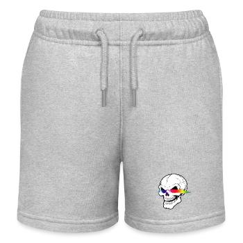 Skull Neon Rainbow Laser Eyes Design - Kids Organic Sweat Shorts by Stanley/Stella - heather grey - Front