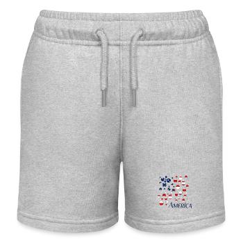 Americana Flag Dots Collage - Kids Organic Sweat Shorts by Stanley/Stella - heather grey - Front