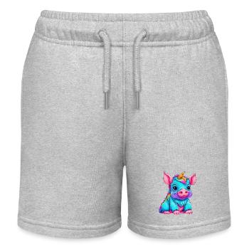 Fusion of pig and unicorn - rainbow design - Kids Organic Sweat Shorts by Stanley/Stella - heather grey - Front