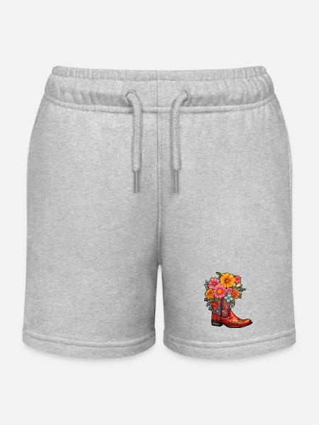 Cowboy Stiefel Blumen Country Musik - Kinder Organic Joggingshorts Mini Bolter von Stanley/Stella - Grau meliert