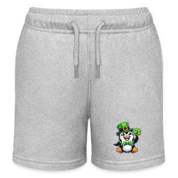 St. Patrick's Penguin with Lucky Clover - Kids Organic Sweat Shorts by Stanley/Stella - heather grey - Front