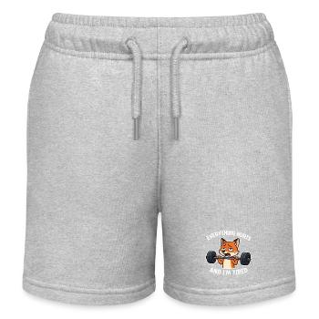 Exhausted Fox Lifting Weights Illustration - Kids Organic Sweat Shorts by Stanley/Stella - heather grey - Front