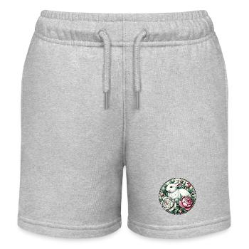 White Rabbit in Floral Peony Circle - Kids Organic Sweat Shorts by Stanley/Stella - heather grey - Front