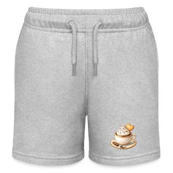 Kaffee mit Sahne und Herz Keks Illustration - Kinder Organic Joggingshorts Mini Bolter von Stanley/Stella - Grau meliert - Vorne