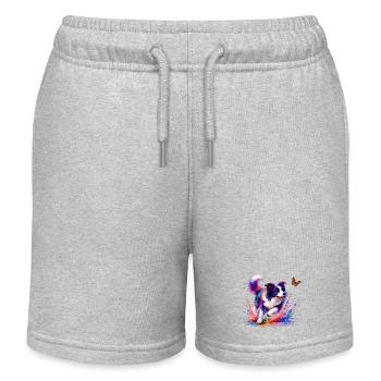 Border Collie Watercolor Sheepdog Art - Kids Organic Sweat Shorts by Stanley/Stella - heather grey - Front