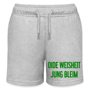Oide Weisheit, jung bleim – Bayerischer Spruch - Kinder Organic Joggingshorts Mini Bolter von Stanley/Stella - Grau meliert - Vorne