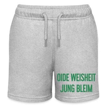 Oide Weisheit, jung bleim – Bayerischer Spruch - Kinder Organic Joggingshorts Mini Bolter von Stanley/Stella - Grau meliert - Vorne